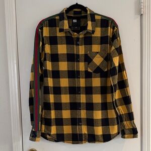 RSQ Collective Men's Yellow Black Button Up Check Plaid Flannel Shirt SZ Medium